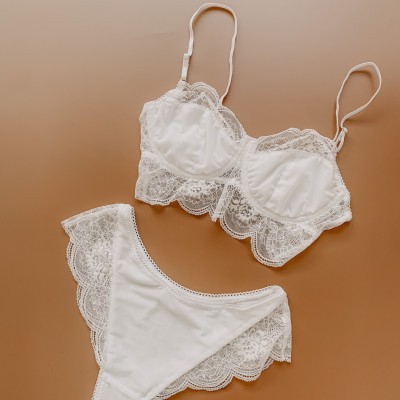 Set áo gọng trắng ren pha lưới - Lamiwhite