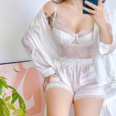 Áo corset ren mi trắng bản dài
